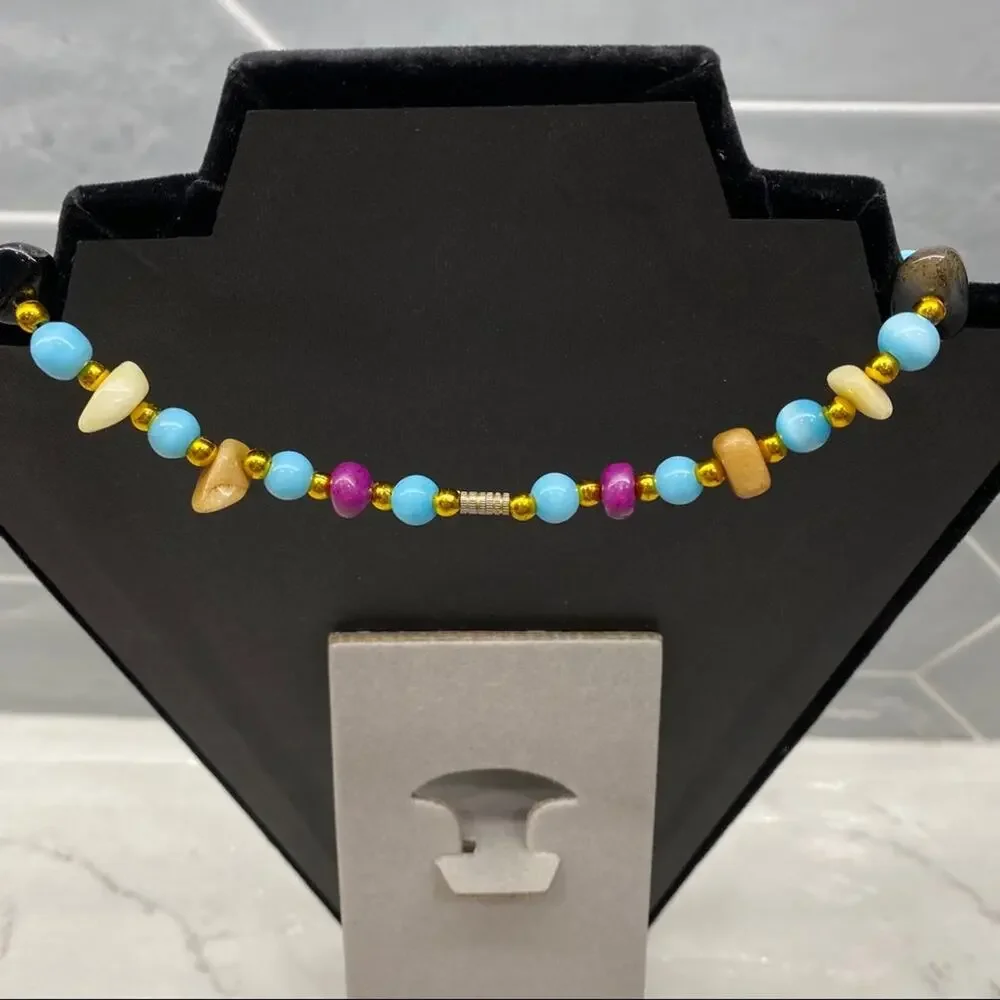 Beggars Bead Semi-Precious Gemstones multi color beaded Necklace